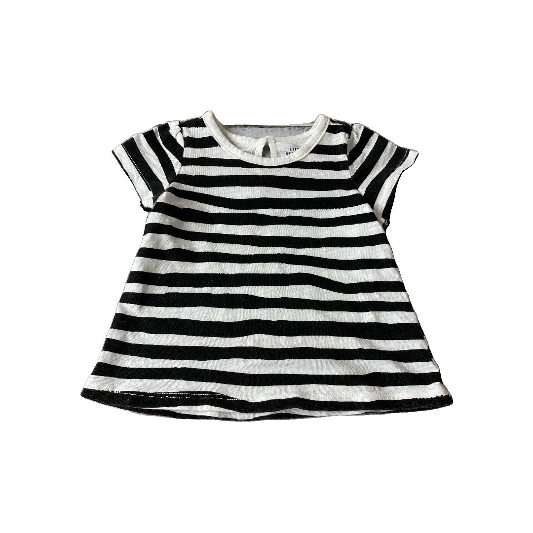 Little Starters Girls Black | White | Striped T-Shirt Size: 12-18 months Black | White | Striped