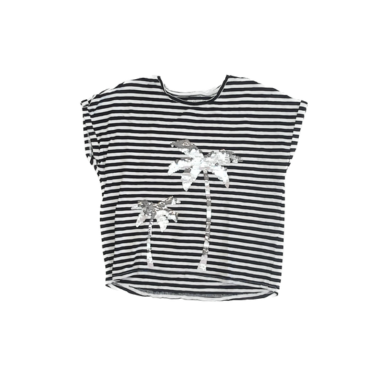 Rockets Of Awesome Girls Black | White Striped T-Shirt Size: 10-12 Years Black | White Striped