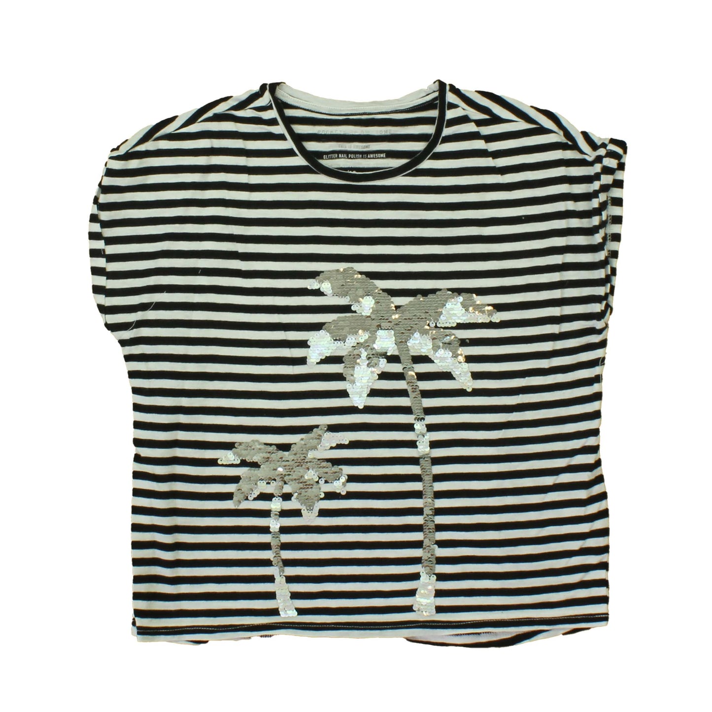 Rockets Of Awesome Girls Black | White | Stripes | Sequins | Palm Tree T-Shirt Size: 10-12 Years