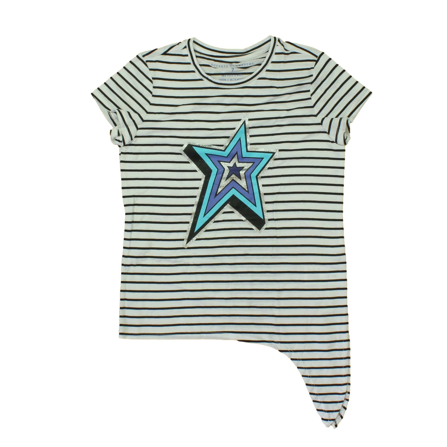 Rockets Of Awesome Girls Black | White | Stripes | Star T-Shirt Size: 7 Years