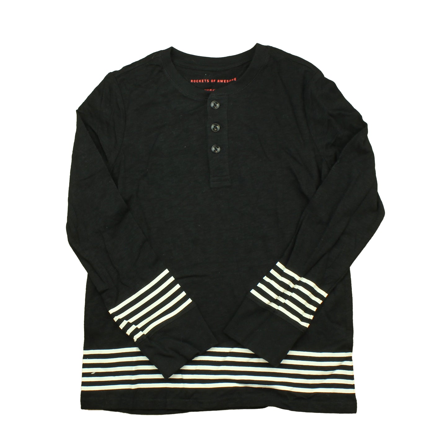 Rockets Of Awesome Girls Black | White | Stripes Henley Size: 10-12 Years