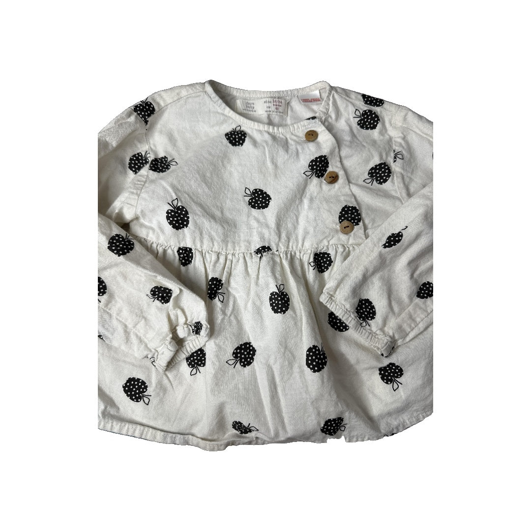 Zara Girls Black | White Button Down Short Sleeve Size: 18-24 months Black | White