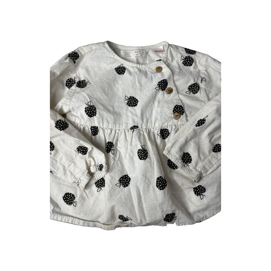 Zara Girls Black | White Button Down Short Sleeve Size: 18-24 months Black | White