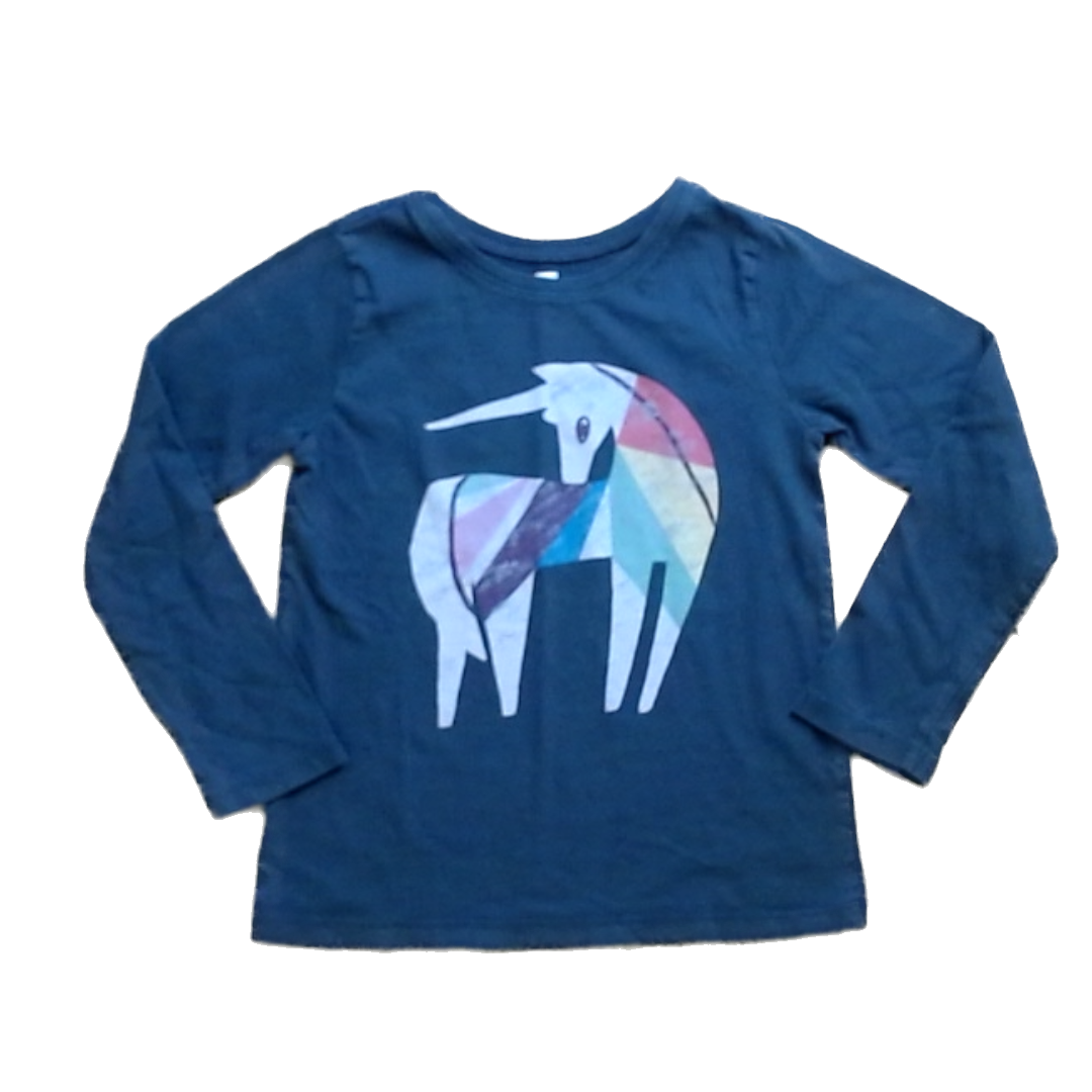Tea Collection Girls Black with Rainbow Unicorn Long Sleeve Tops Size: 6T Black with Rainbow Unicorn