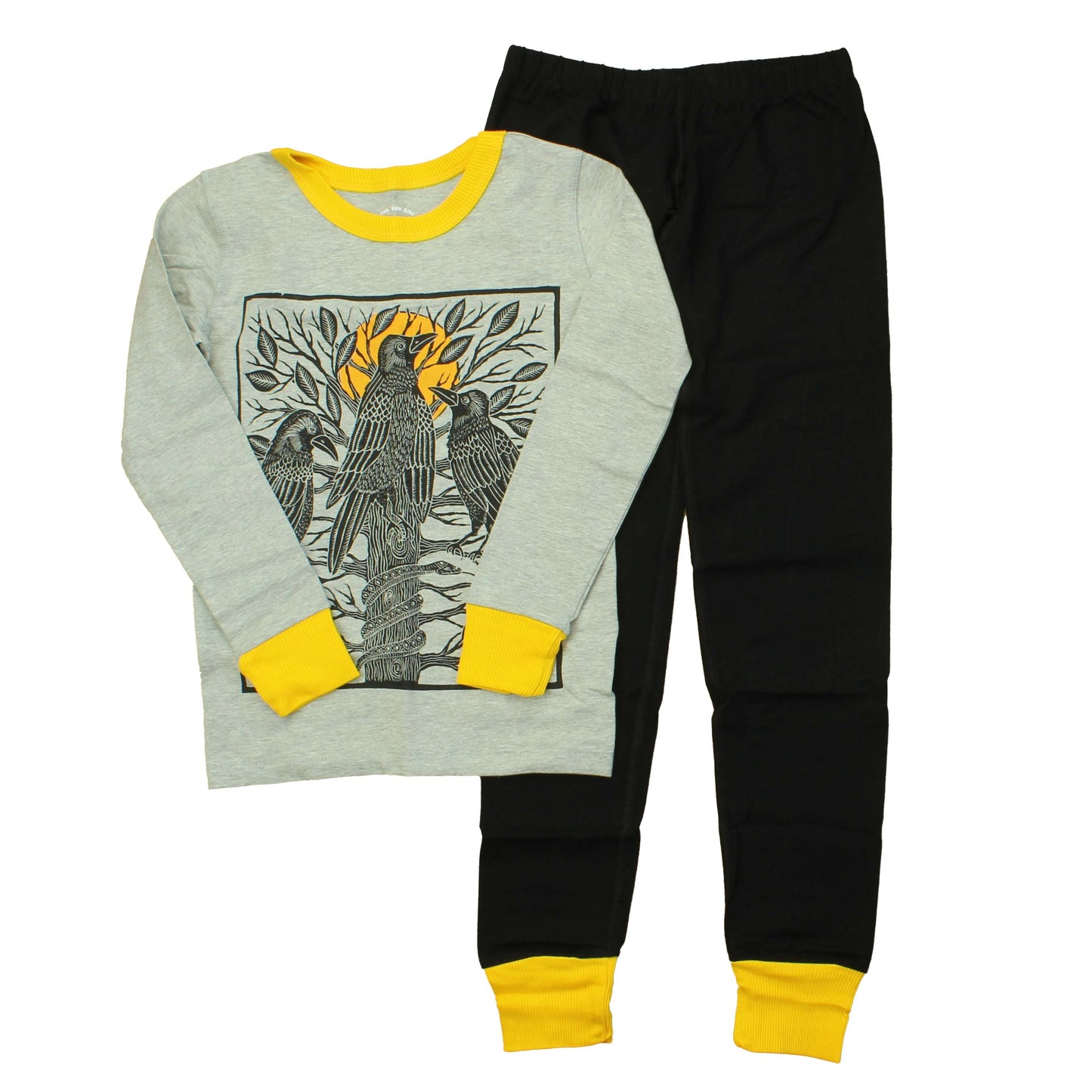 Mightly Unisex Black | Yellow | Birds 2-piece Pajamas Size: 14 Years Black | Yellow | Birds
