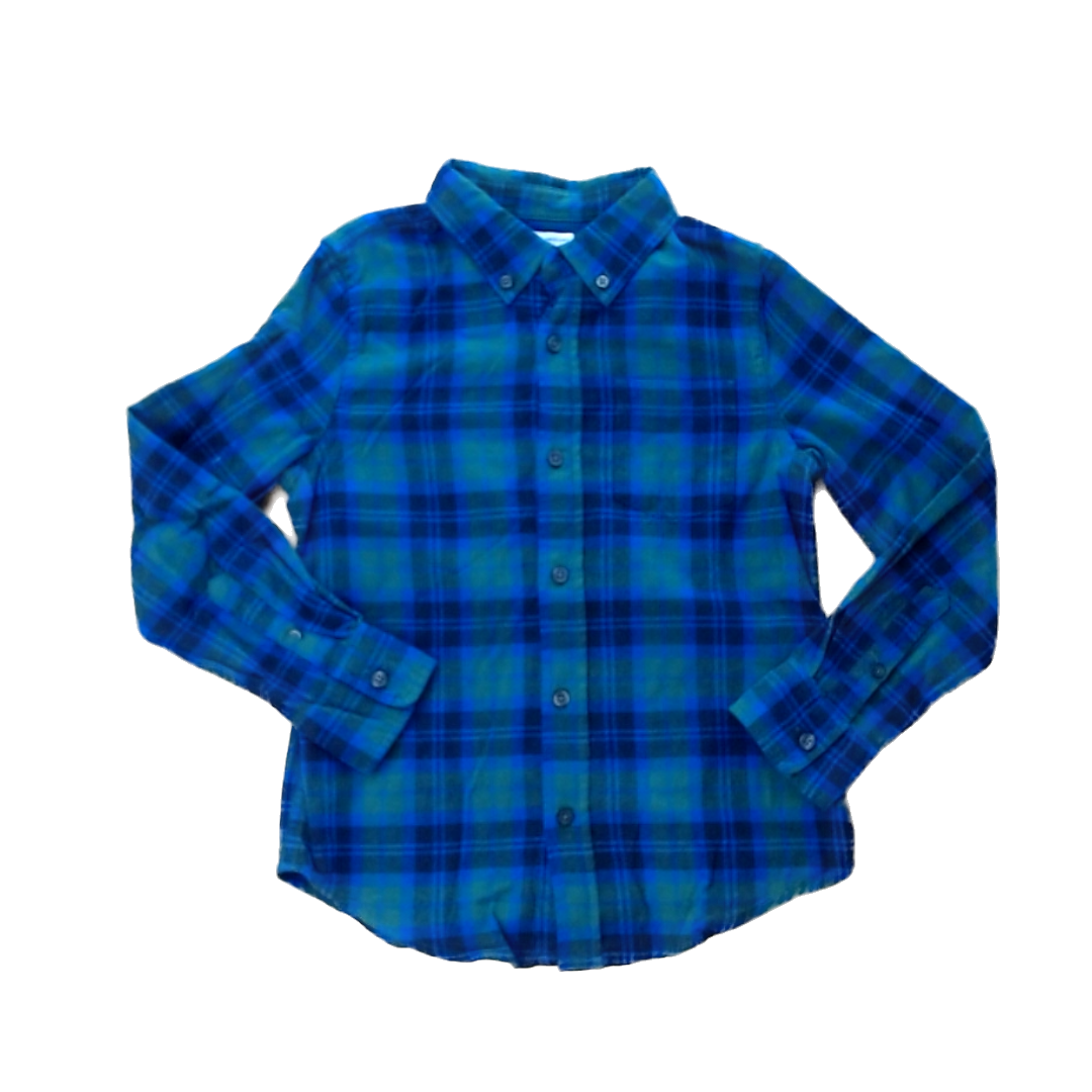 Rockets Of Awesome Boys Blue and Green Plaid Button Down Long Sleeve Size: 8 Years Blue and Green Plaid