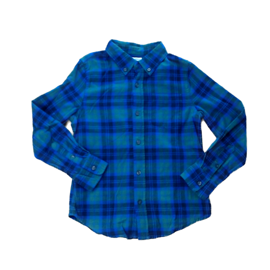 Rockets Of Awesome Boys Blue and Green Plaid Button Down Long Sleeve Size: 8 Years Blue and Green Plaid