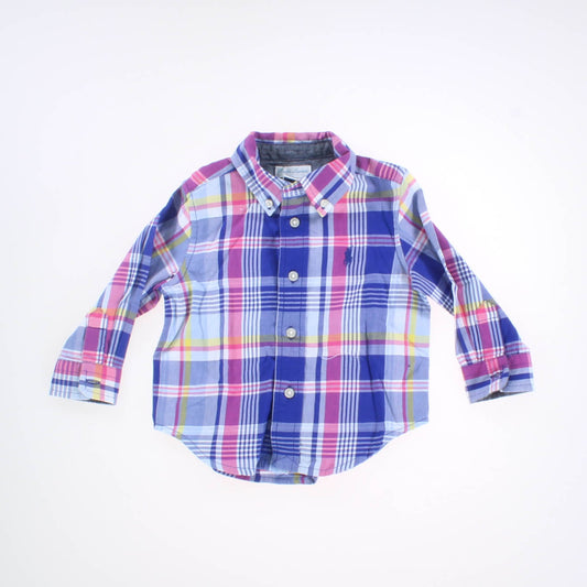 Ralph Lauren Boys Blue and Pink Plaid Button Down Long Sleeve Size: 12 Months Blue and Pink Plaid