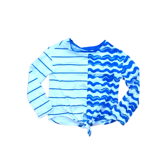 Rockets Of Awesome Girls Blue and White Stripe and Wave Long Sleeve T-Shirt Size: 3T Blue and White Stripe and Wave