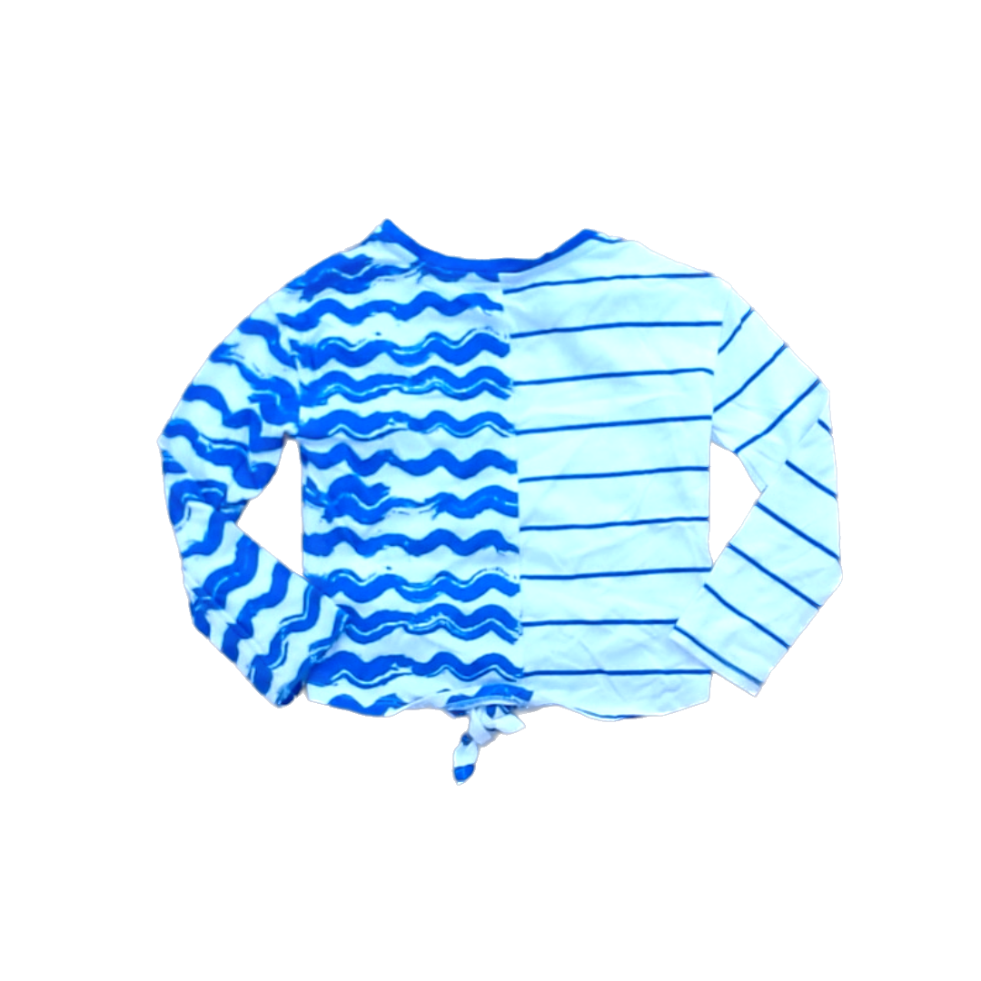 Rockets Of Awesome Girls Blue and White Stripe and Wave Long Sleeve T-Shirt Size: 3T Blue and White Stripe and Wave