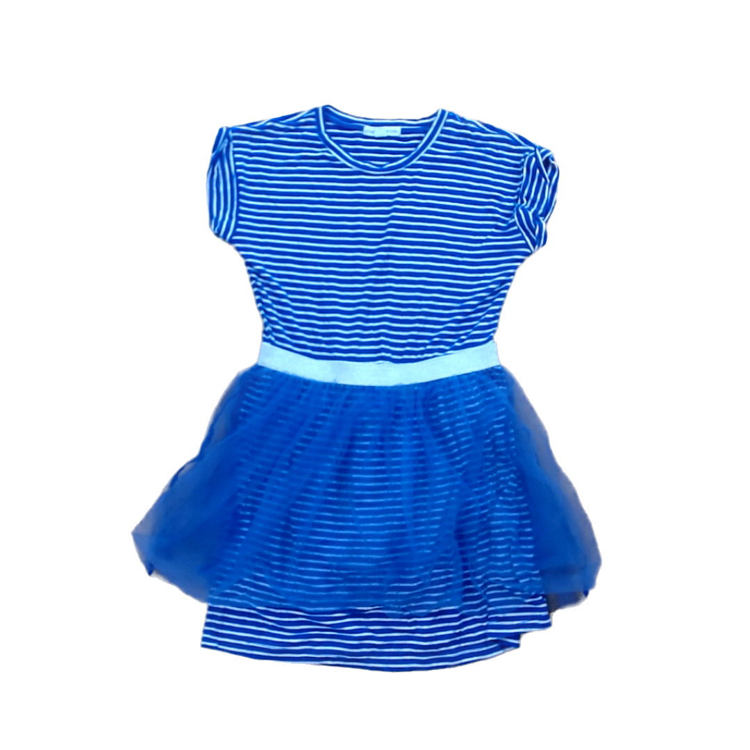 Rockets Of Awesome Girls Blue and White Stripes | Tulle Skirt Top Layer Dress Size: 6 - 7 Years Blue and White Stripes | Tulle Skirt Top Layer