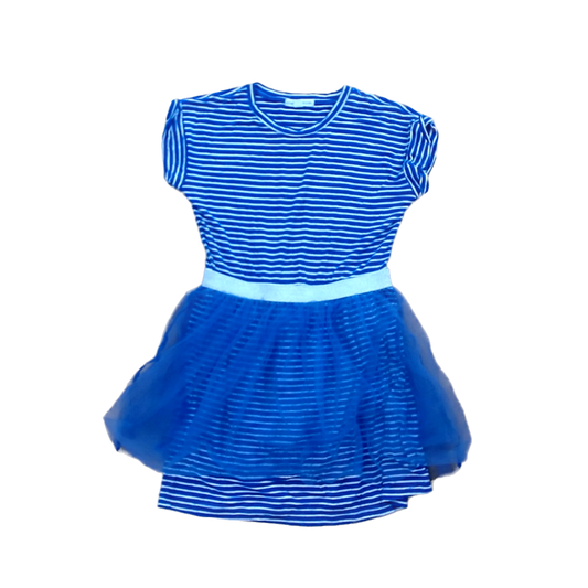 Rockets Of Awesome Girls Blue and White Stripes | Tulle Skirt Top Layer Dress Size: 6 - 7 Years Blue and White Stripes | Tulle Skirt Top Layer