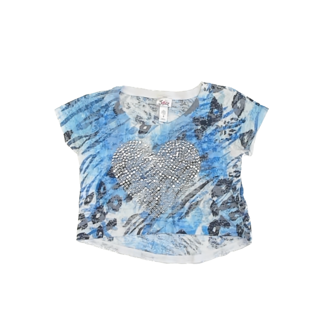 Justice Girls Blue Animal Print T-Shirt Size: 8 Years Blue Animal Print