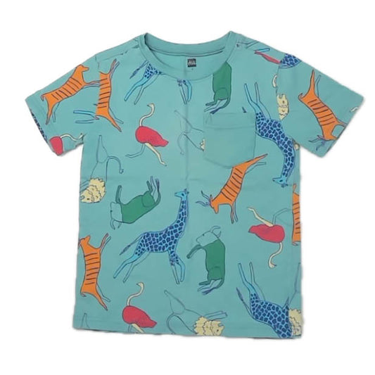 Tea Collection Boys Blue Animals T-Shirt Size: 7 Years Blue Animals