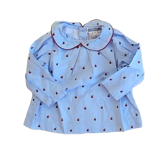Jacadi Girls Blue Apples Blouse Size: 6 Months Blue Apples