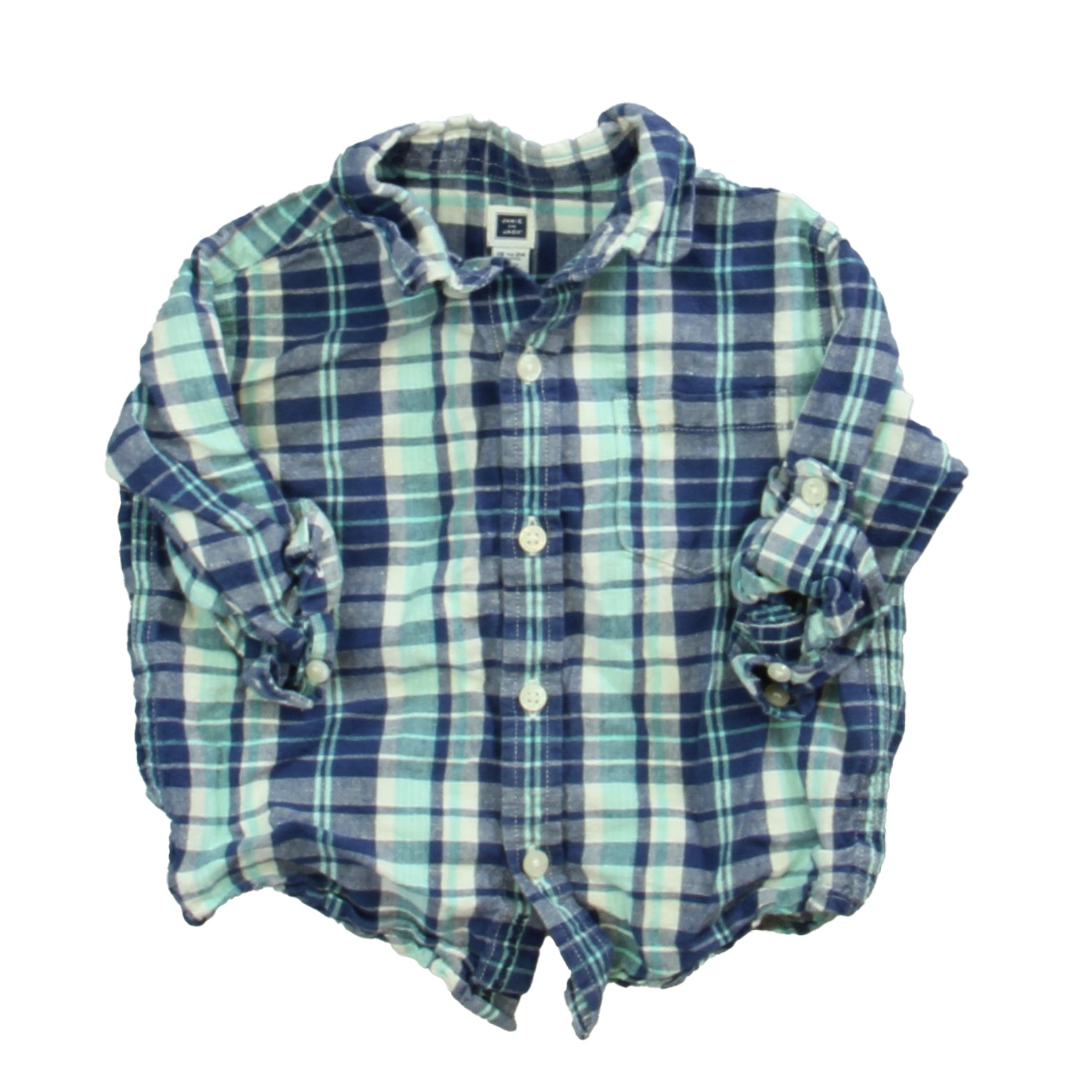 Janie & Jack Boys Blue | Aqua Plaid Button Down Long Sleeve Size: 18-24 Months Blue | Aqua Plaid