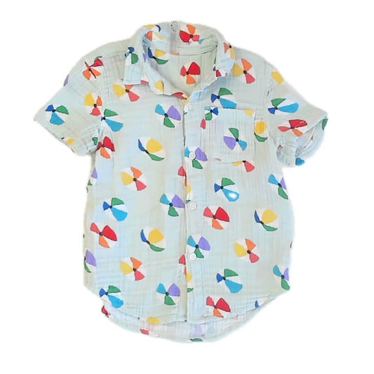 Primary.com Boys Blue Beach Balls Button Down Short Sleeve Size: 5T Blue Beach Balls