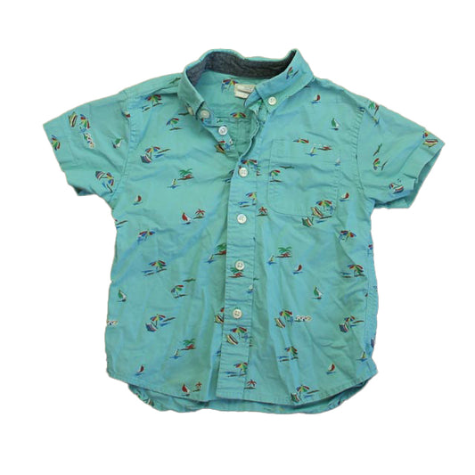 Crewcuts Boys Blue Beach Button Down Long Sleeve Size: 2T