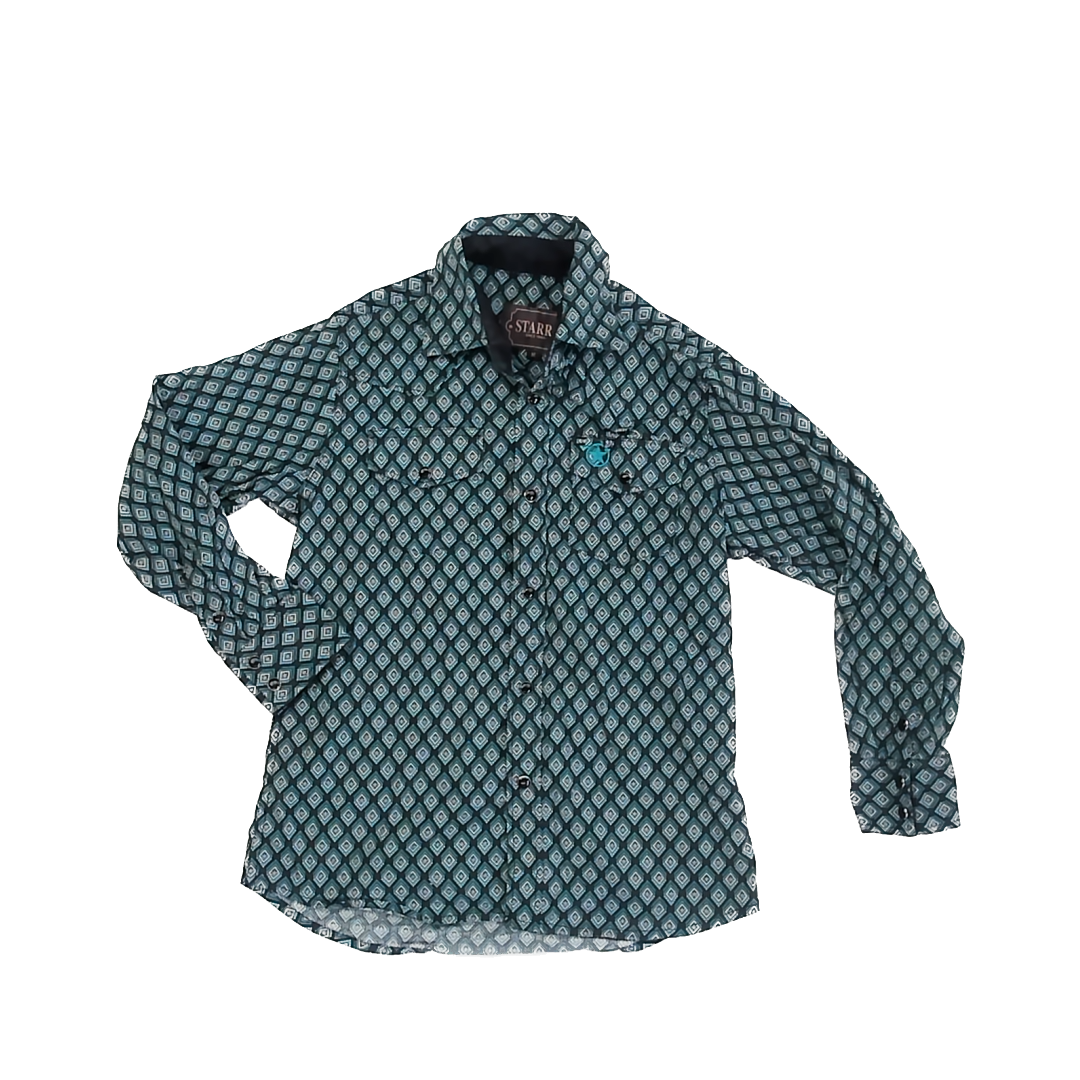 Starr Boys Blue | Black | Geometric Button Down Long Sleeve Size: M Blue | Black | Geometric