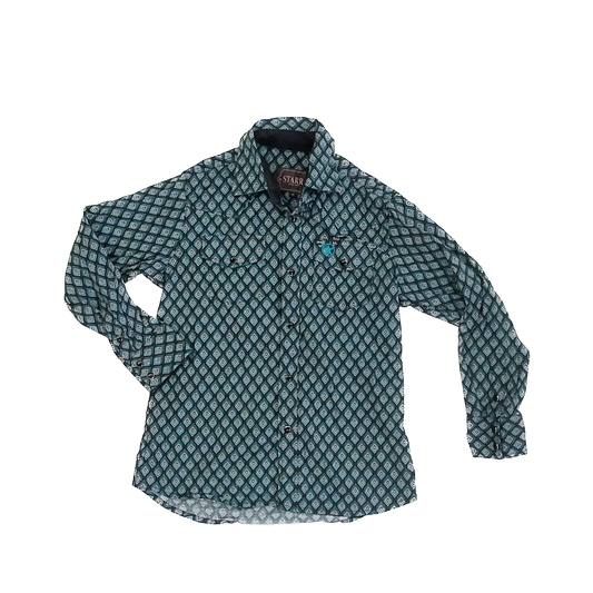 Starr Boys Blue | Black | Geometric Button Down Long Sleeve Size: M Blue | Black | Geometric