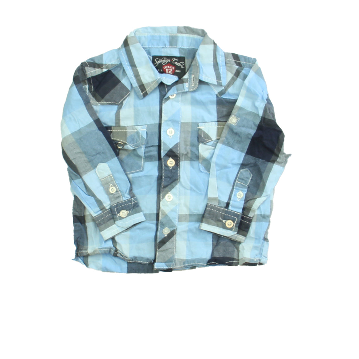 Soverign Codes Boys Blue | Black | Grey Button Down Long Sleeve Size: 12 Months