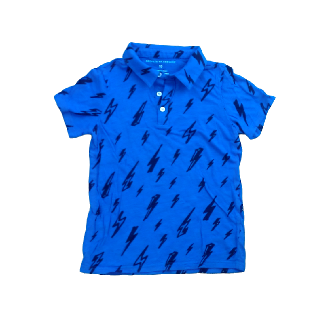 Rockets Of Awesome Boys Blue | Black Lightening Bolts Polo Shirt Size: 10 Years Blue | Black Lightening Bolts