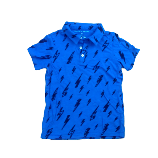 Rockets Of Awesome Boys Blue | Black Lightening Bolts Polo Shirt Size: 10 Years Blue | Black Lightening Bolts