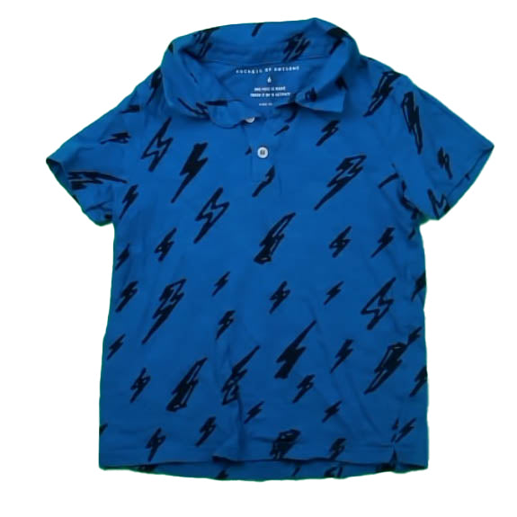 Rockets Of Awesome Boys Blue | Black Lightning Bolts Polo Shirt Size: 6 Toddler Blue | Black Lightning Bolts
