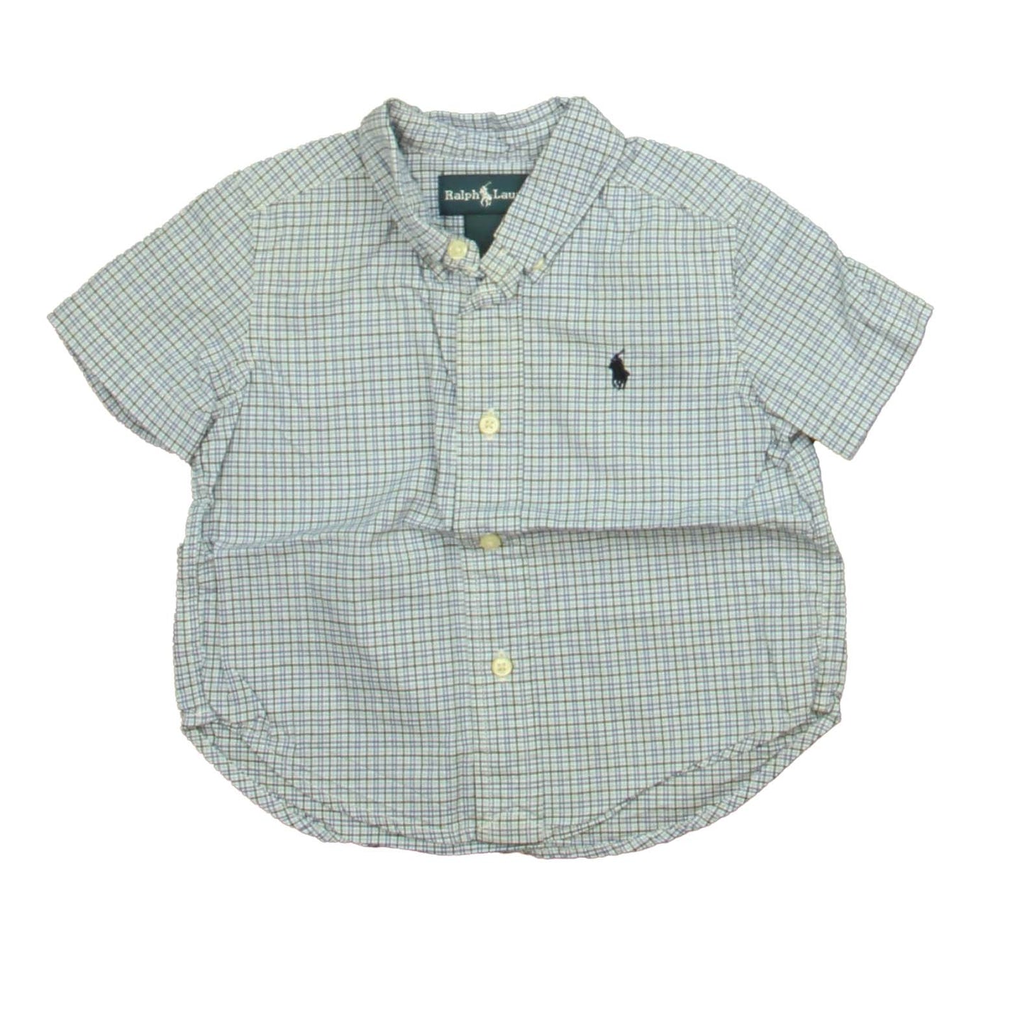 Ralph Lauren Boys Blue | Black Plaid Button Down Short Sleeve Size: 12 Months Blue | Black Plaid