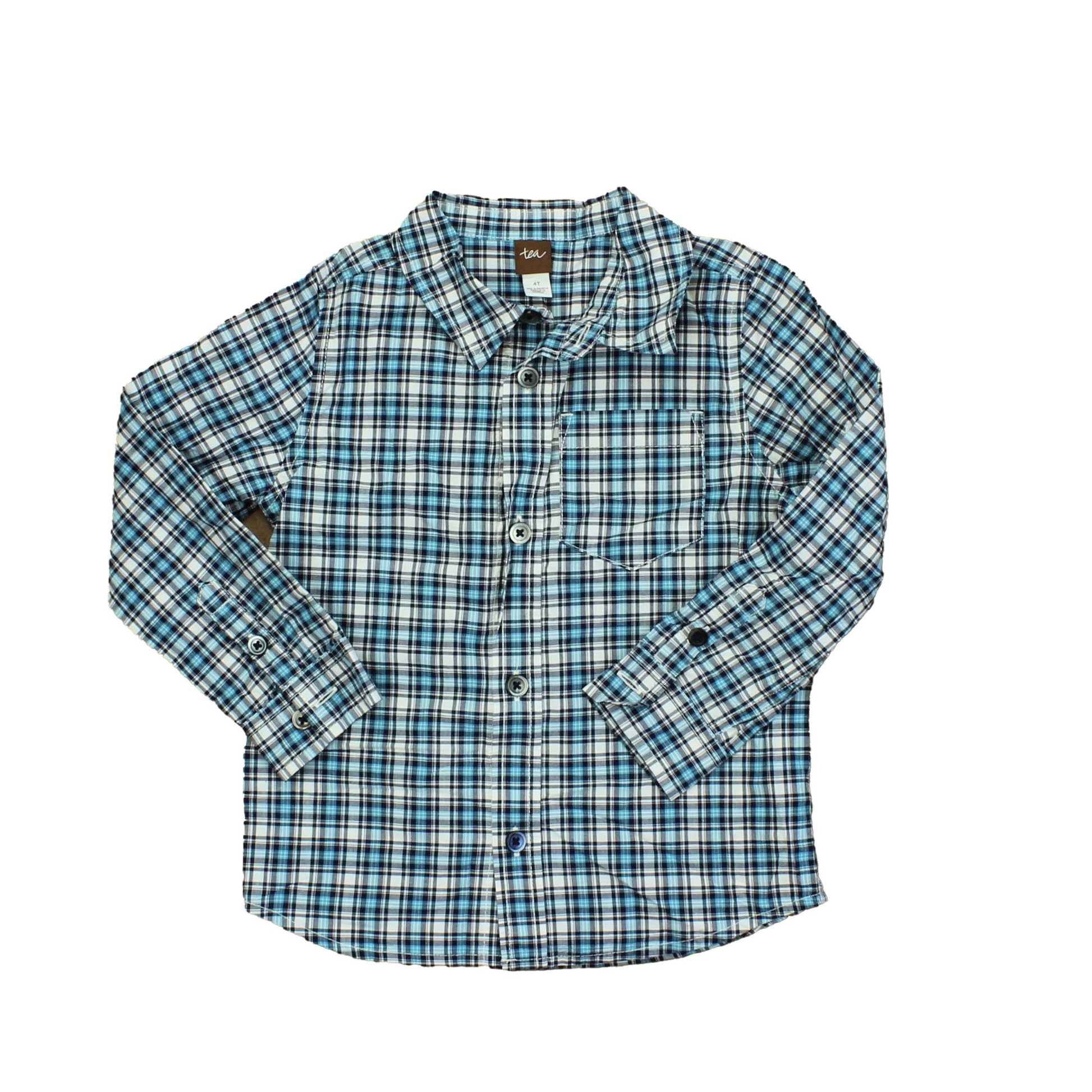 Tea Boys Blue | Black Plaid Button Down Long Sleeve Size: 4T Blue | Black Plaid