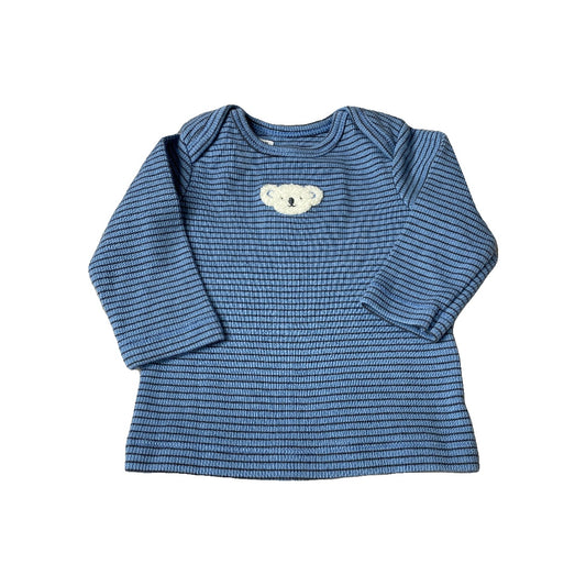 Boys Blue | Black | Stripe | Bear Long Sleeve Shirt Size: 3 months Blue | Black | Stripe | Bear