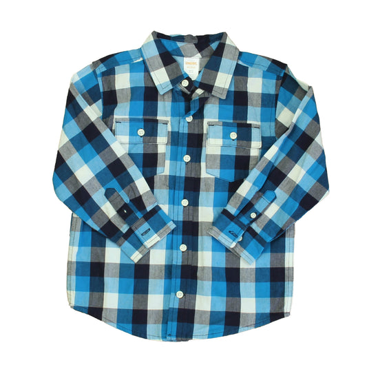 Gymboree Boys Blue | Black | White Check Button Down Long Sleeve Size: 3-4T Blue | Black | White Check