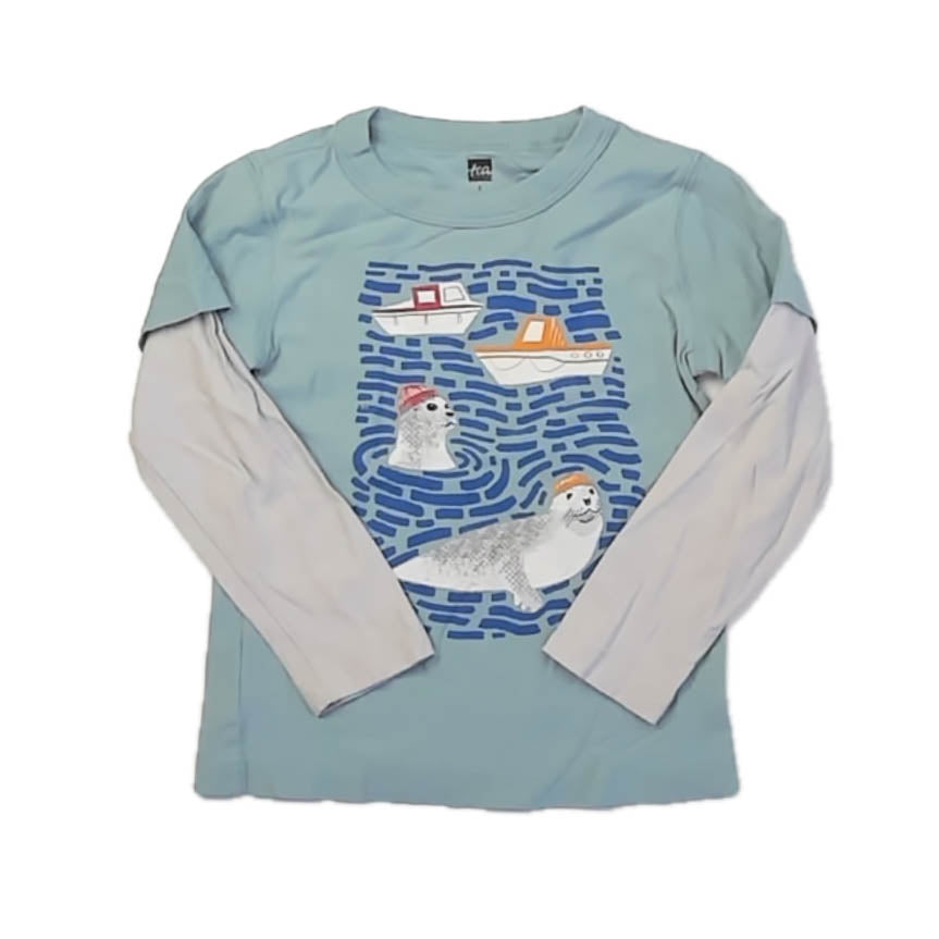 Tea Collection Boys Blue Boats Long Sleeve T-Shirt Size: 3T Blue Boats