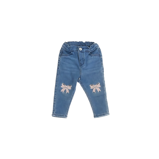 H&M Girls Blue Bows Jeans Size: 9 Months Blue Bows
