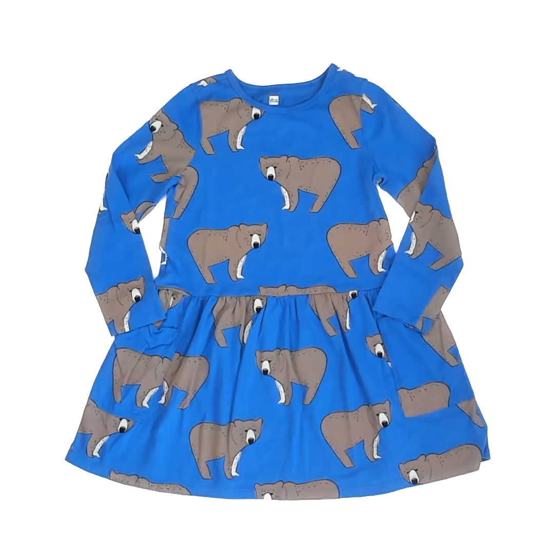 Tea Collection Girls Blue | Brown Bears Dress Size: 7 Years Blue | Brown Bears
