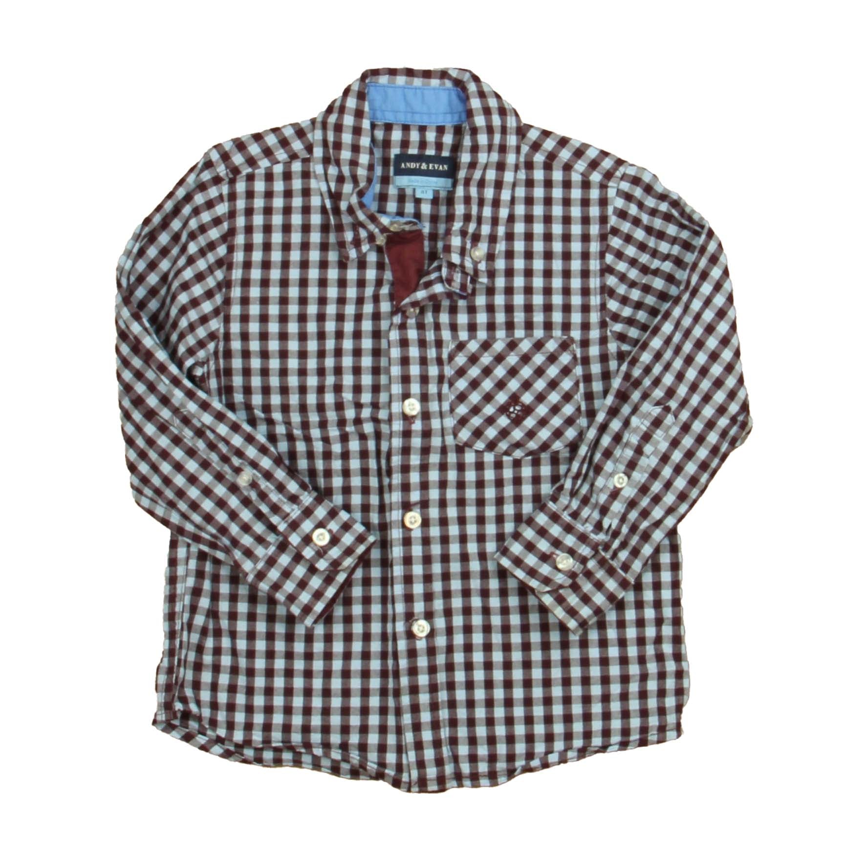 Andy & Evan Boys Blue | Brown Check Button Down Long Sleeve Size: 4T Blue | Brown Check