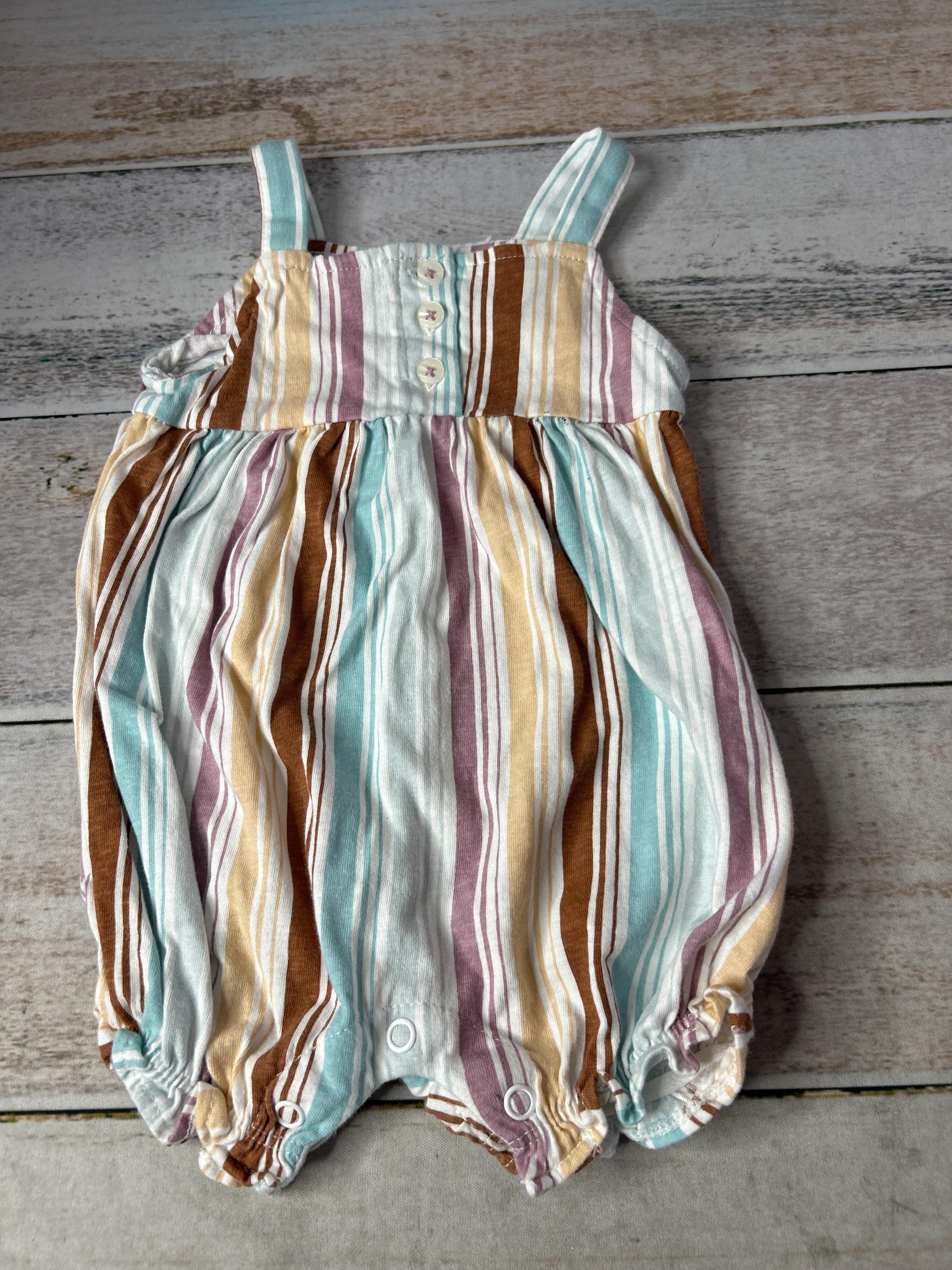 Carters Girls Blue | Brown | purple | Light Blue | Striped Romper Size: 3-6 months Blue | Brown | purple | Light Blue | Striped