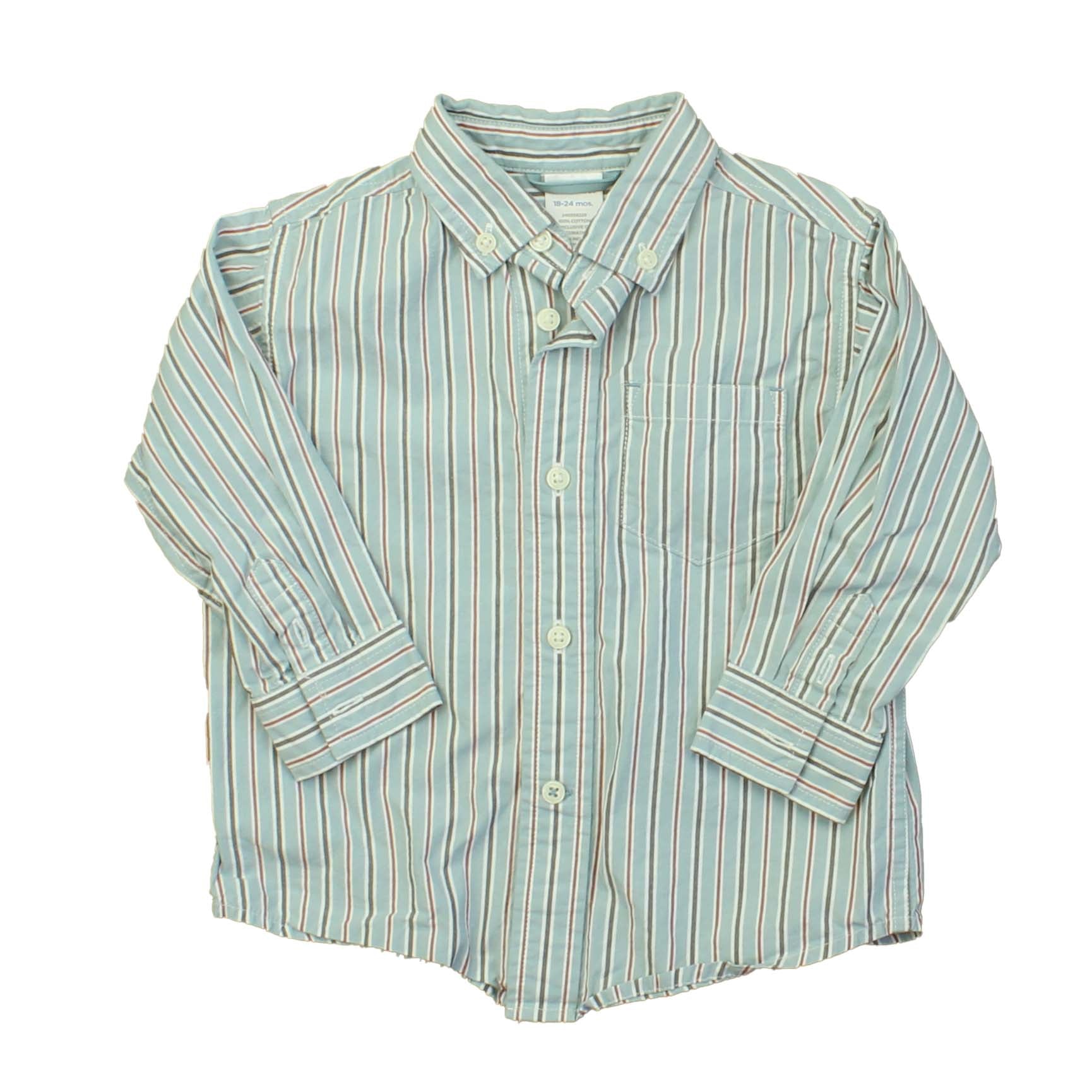 Gymboree Boys Blue | Brown | Red | Stripes Button Down Long Sleeve Size: 18-24 Months Blue | Brown | Red | Stripes