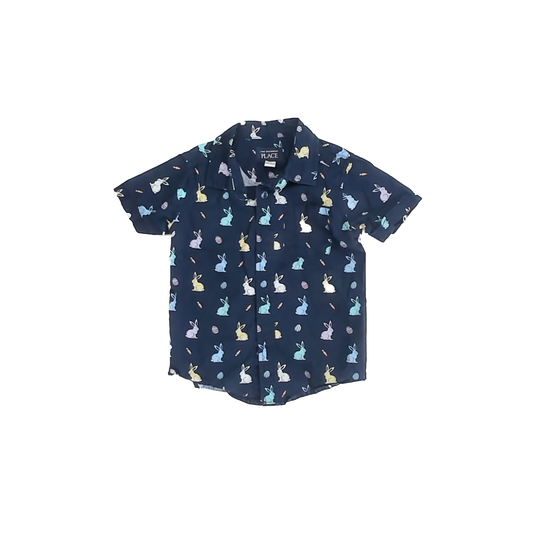Children's Place Boys Blue Bunnies Button Down Short Sleeve Size: 3T Blue Bunnies