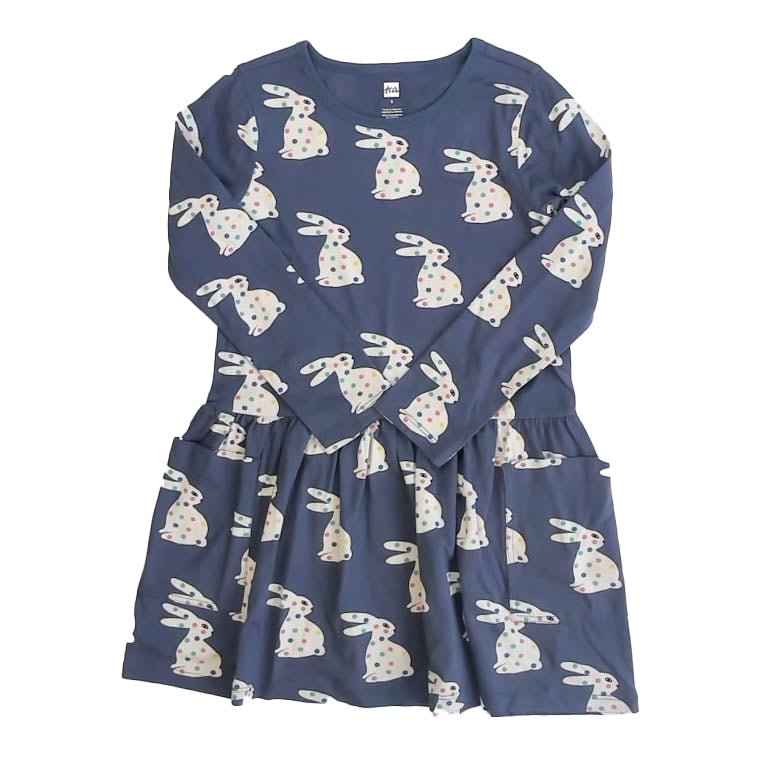 Tea Collection Girls Blue Bunnies Dress Size: 5T Blue Bunnies