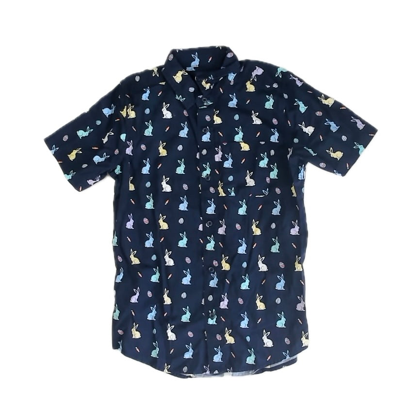 The Children's Place Boys Blue Bunnies Button Down Short Sleeve Size: 10-12 Years Blue Bunnies