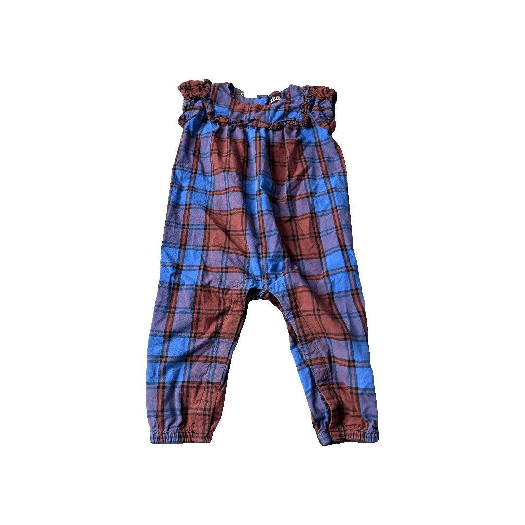 Tea Girls Blue | Burgundy | purple | Striped Romper Size: 12-18 months Blue | Burgundy | purple | Striped