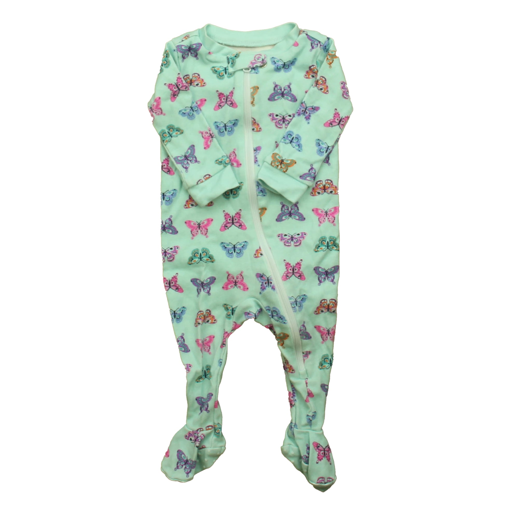 Janie and Jack Girls Blue Butterfly 1-piece footed Pajamas Size: 0-3 Months Blue Butterfly