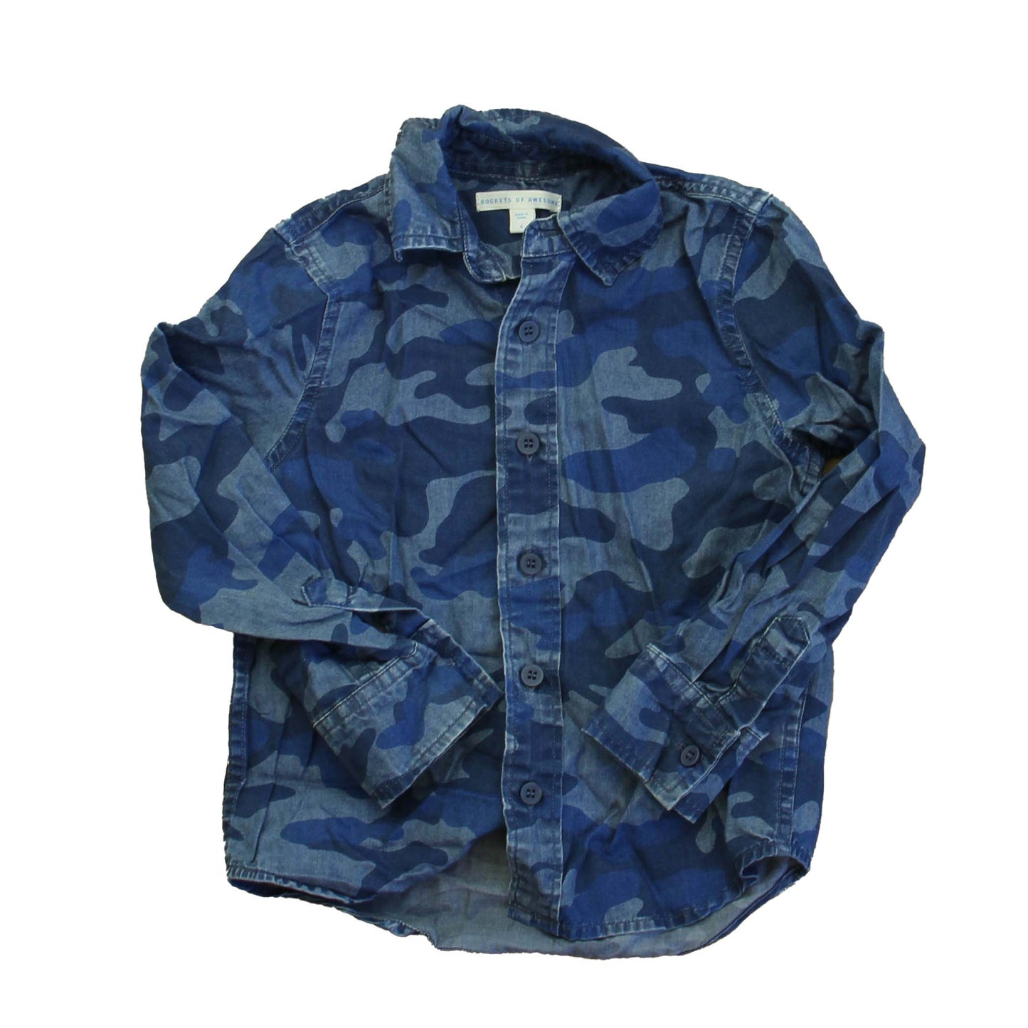 Rockets Of Awesome Boys Blue | Camo Button Down Long Sleeve Size: 4T