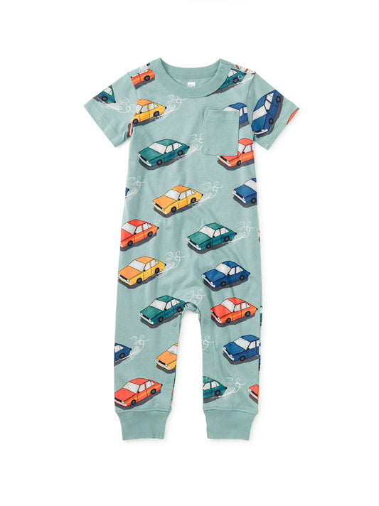 Tea Collection Boys Blue Cars Romper Size: 6-9 Months Blue Cars