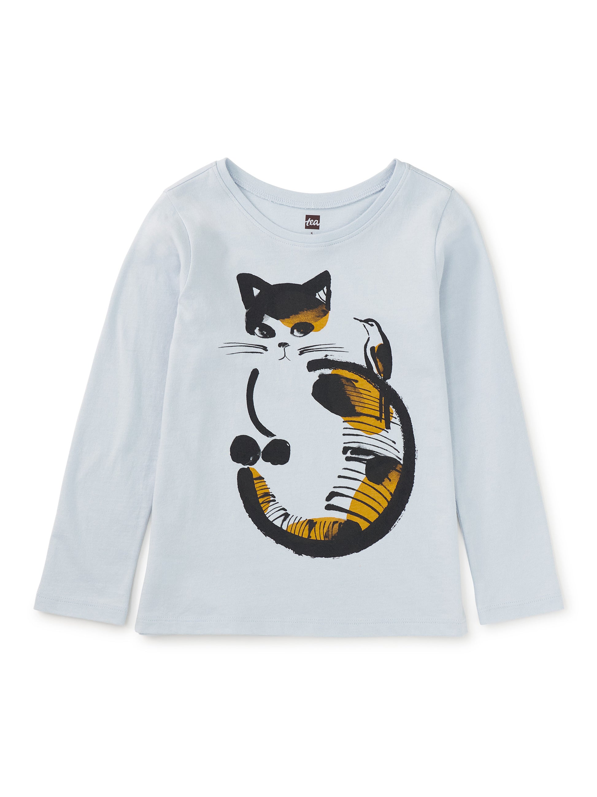 Tea Collection Girls Blue Cat Long Sleeve T-Shirt Size: 5T Blue Cat
