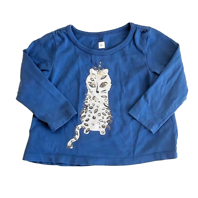 Tea Collection Girls Blue Cat Long Sleeve Shirt Size: 6-9 Months Blue Cat