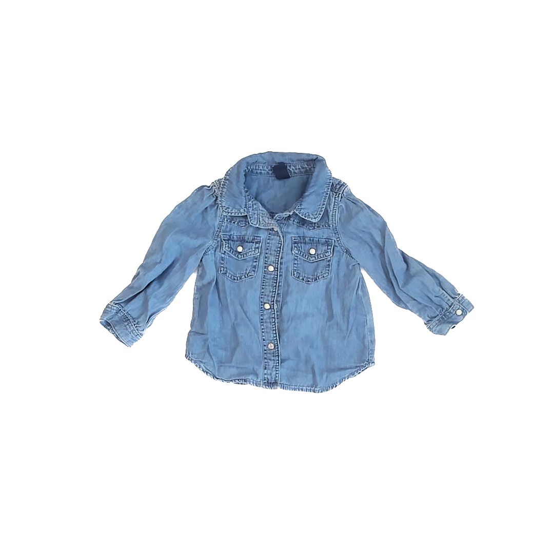 Gap Girls Blue Chambray Button Down Long Sleeve Size: 2T Blue Chambray