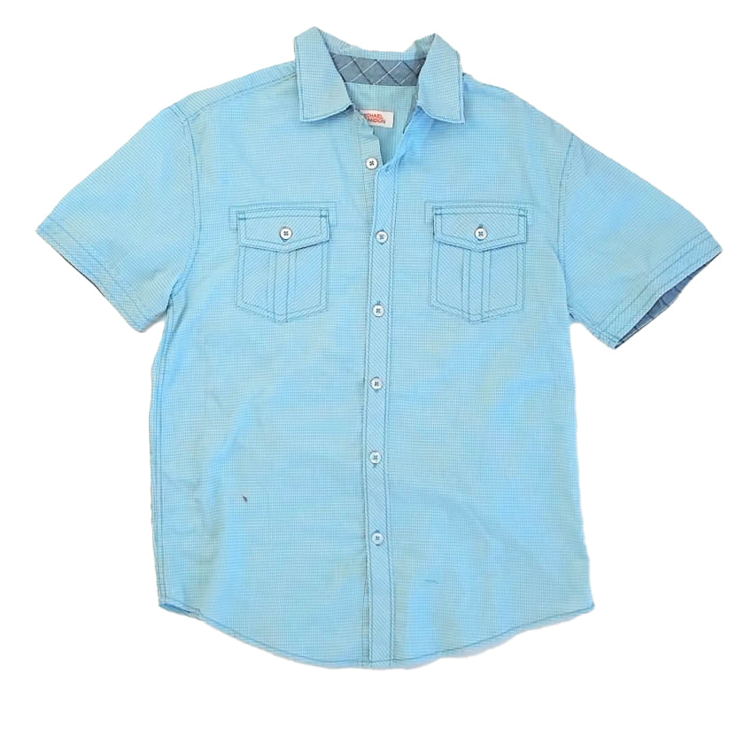 Michael Brandon Boys Blue Check Button Down Short Sleeve Size: 10-12 Years Blue Check