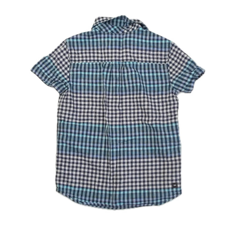 Tea Collection Boys Blue Check Button Down Short Sleeve Size: 10 Years Blue Check